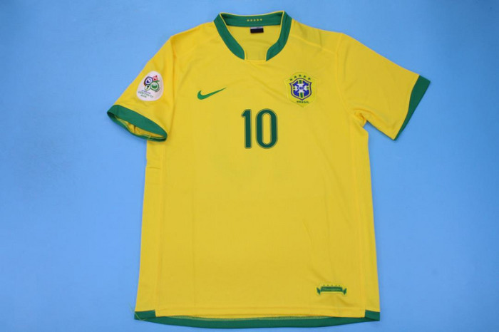 with World Cup Patch Retro Jersey 2006 Brazil RONALDINHO 10 Home Soccer Jersey Vintage Brasil Camisetas de Futbol
