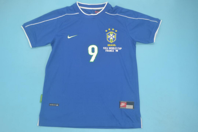 with Front Lettering Retro Jersey 1998 Brazil Away Blue Soccer Jersey Vintage Brasil Football Shirt