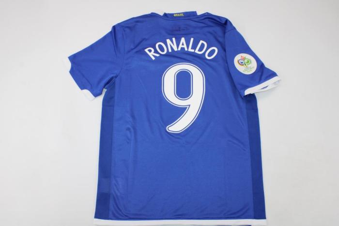 Retro Jersy 2006 Brazil RONALDO 9 Away Blue Soccer Jersey Vintage Brasil Camisetas de Futbol