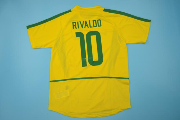 with Patch Retro Jersey 2002 Brazil RIVALDO 10 Home Soccer Jersey Vintage Football Shirt