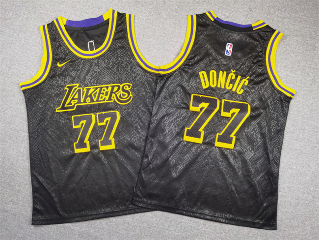 Youth Los Angeles Lakers 77 Doncic Black NBA Jersey Child Kids Basketball Shirt