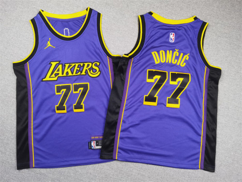 Statement Edition Youth Los Angeles Lakers 77 Doncic Purple NBA Jersey Child Kids Basketball Shirt