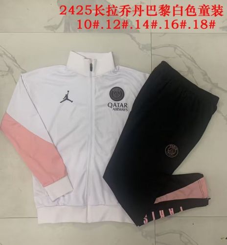 Youth 2025-2026 Paris White/Pink Soccer Training Jacket PSG Football Jacket and Pants
