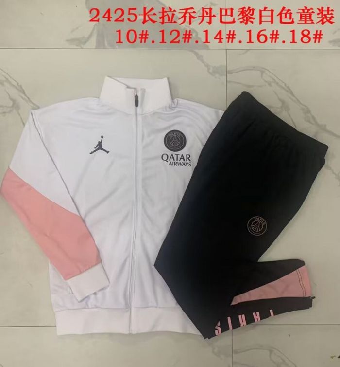 Youth 2025-2026 Paris White/Pink Soccer Training Jacket PSG Football Jacket and Pants