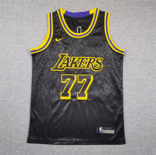 Youth Los Angeles Lakers 77 Doncic Black NBA Jersey Child Kids Basketball Shirt