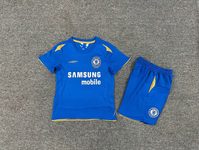 Retro Youth Uniform Kids Kit 2005-2006 Chelsea Home Soccer Jersey Shorts Vintage Child Football Set