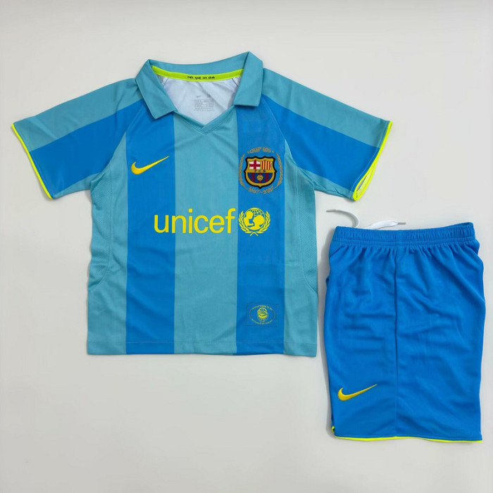 Retro Youth Uniform Kids Kit 2006-2007 Barcelona Away Soccer Jersey Shorts Vintage Child Football Set