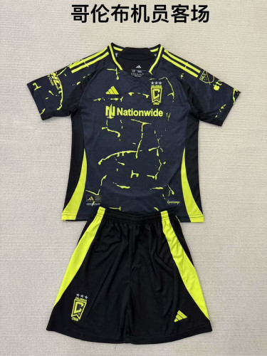 Youth Uniform Kids Kit 2025-2026 Columbus Crew Away Black Soccer Jersey Shorts Child Football Set