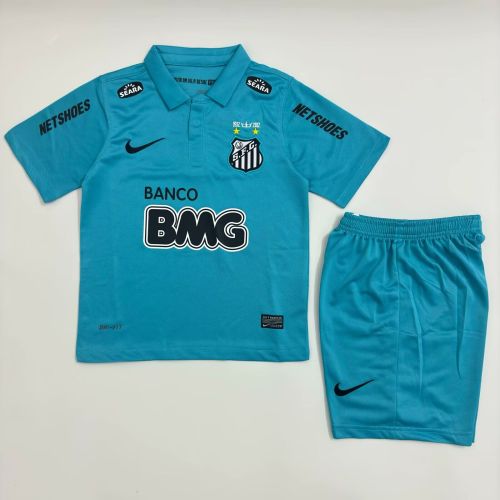 Retro Youth Uniform Kids Kit 2012-2013 Santos Away Blue Soccer Jersey Shorts Vintage Child Football Set
