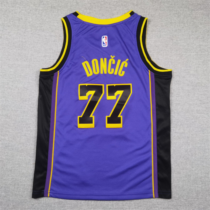 Statement Edition Youth Los Angeles Lakers 77 Doncic Purple NBA Jersey Child Kids Basketball Shirt