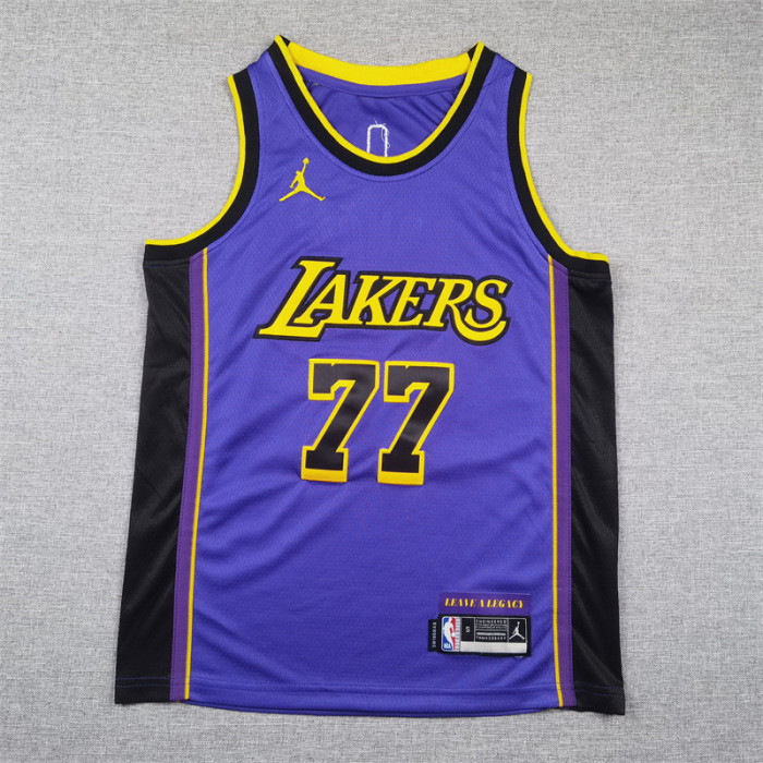 Statement Edition Youth Los Angeles Lakers 77 Doncic Purple NBA Jersey Child Kids Basketball Shirt
