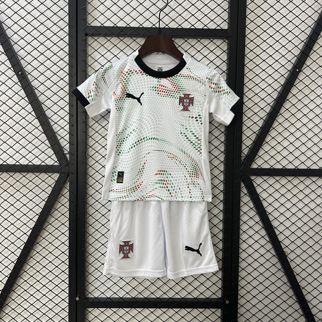 Youth Uniform Kids Kit 2025 Portugal Away Soccer Jersey Shorts Child Football Set