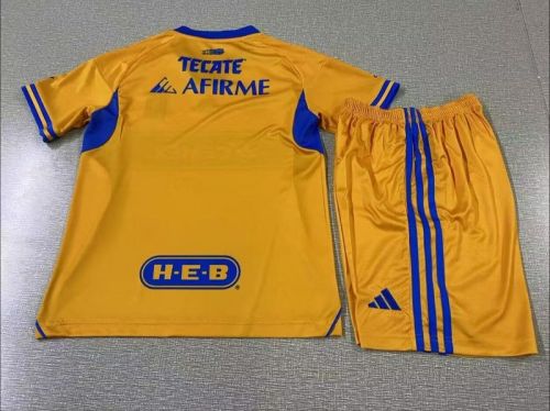 Youth Uniform Kids Kit 2025-2026 Tigres Home Soccer Jersey Shorts Child Football Set