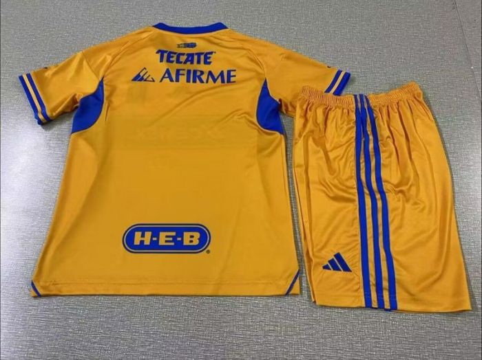 Youth Uniform Kids Kit 2025-2026 Tigres Home Soccer Jersey Shorts Child Football Set