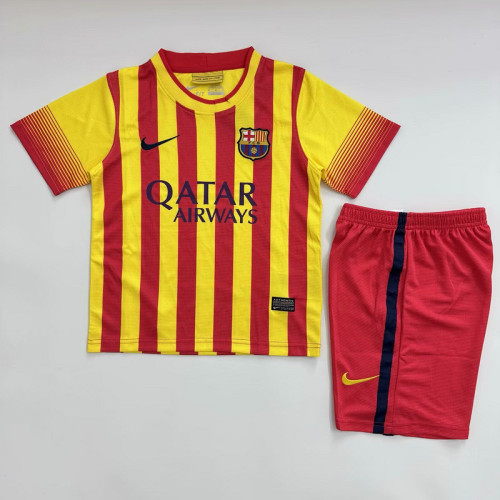 Retro Youth Uniform Kids Kit 2013-2014 Barcelona Away Soccer Jersey Shorts Vintage Child Football Set