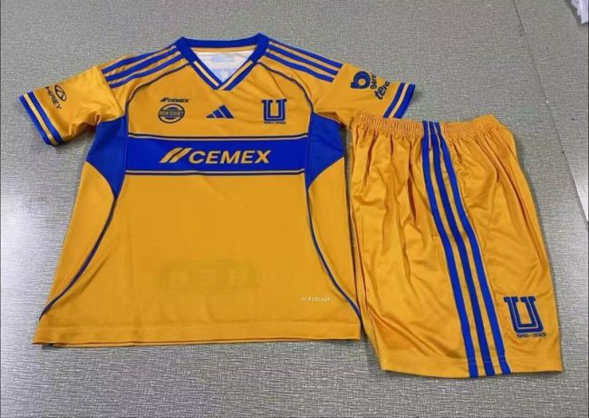 Youth Uniform Kids Kit 2025-2026 Tigres Home Soccer Jersey Shorts Child Football Set