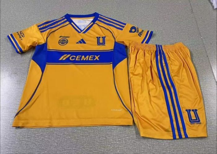 Youth Uniform Kids Kit 2025-2026 Tigres Home Soccer Jersey Shorts Child Football Set