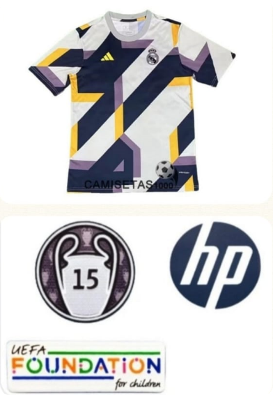 with Front Lettering+15 Cup Badge+HP Logo Fan Version 2023-2024 Real Madrid Soccer Jersey Real Football Shirt