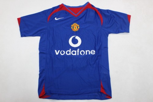 with UCL Patch Retro Jersey 2005-2006 Manchester United RONALDO 7 Away Blue Soccer Jersey Vintage Football Shirt