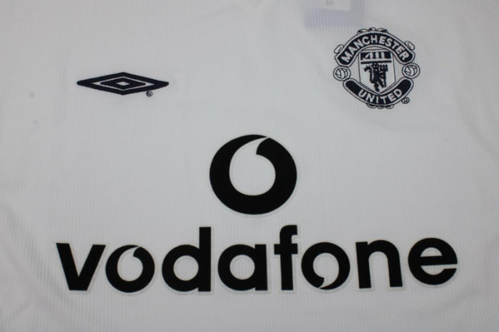 with UCL Patch Retro Jersey Long Sleeve 2000-2001 Manchester United Away White Soccer Jersey