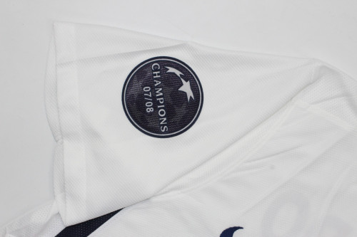 with Front Lettering+UCL Patch Retro Jersey 2008-2009 Manchester United RONALDO 7 Away White Soccer Jersey Vintage Football Shirt