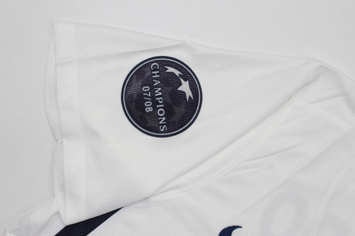 with Front Lettering+UCL Patch Retro Jersey 2008-2009 Manchester United RONALDO 7 Away White Soccer Jersey Vintage Football Shirt