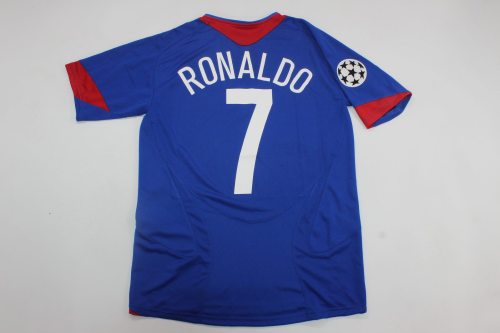 with UCL Patch Retro Jersey 2005-2006 Manchester United RONALDO 7 Away Blue Soccer Jersey Vintage Football Shirt