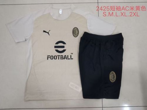 Adult Uniform 2025-2026 AC Milan Light Yellow Soccer Training Shirt and Shorts PSG Football Set