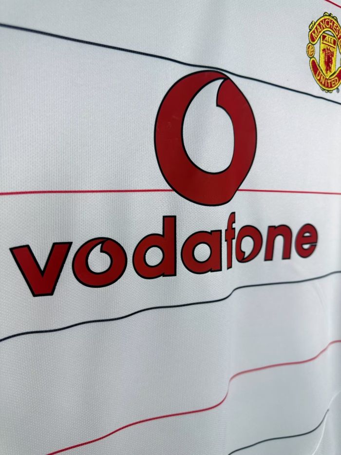 Long Sleeve Retro Jersey 2003-2005 Manchester United Away White Soccer Jersey Man U Vintage Football Shirt