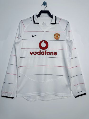 Long Sleeve Retro Jersey 2003-2005 Manchester United Away White Soccer Jersey Man U Vintage Football Shirt