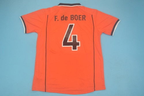 with Front Lettering Retro Jersey 1998 Netherlands F. de BOER 4 Home Soccer Jersey Vintage Holland Football Shirt