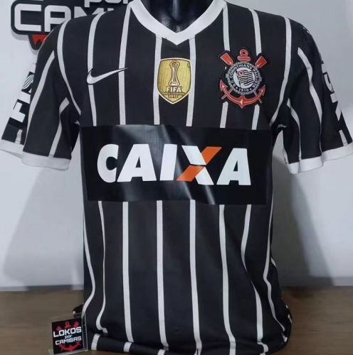 with Golden FIFA Patch Retro Jersey 2013 Corinthians Away Black Soccer Jersey Vintage Football Shirt