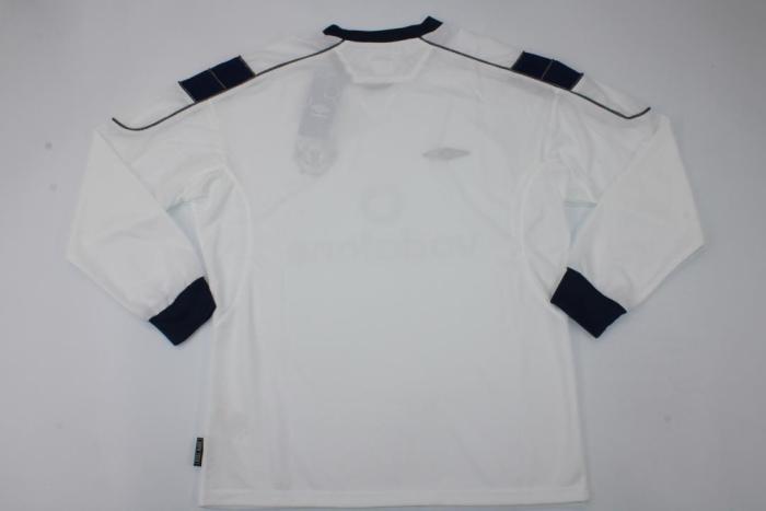 with UCL Patch Retro Jersey Long Sleeve 2000-2001 Manchester United Away White Soccer Jersey