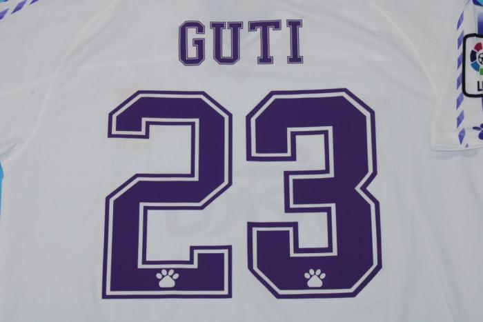 with LFP Patch Retro Jersey 1996-1997 Real Madrid GUTI 23 Home White Soccer Jersey Vintage Football Shirt
