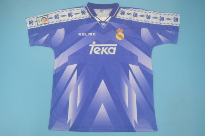 with LFP Patch Retro Jersey 1996-1997 Real Madrid MIJATOVIC 8 Away Purple Soccer Jersey Vintage Football Shirt