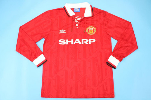 Retro Jersey Long Sleeve 1992-1994 Manchester United Home Soccer Jersey Vintage Football Shirt