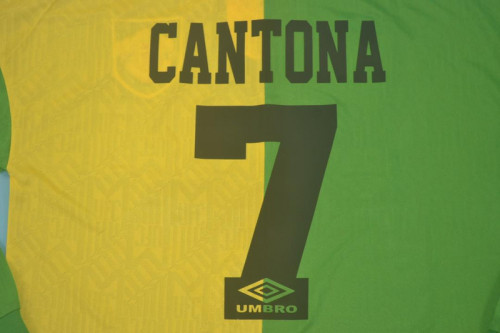 Retro Jersey Long Sleeve 1992-1994 Manchester United CANTONA 7 Away Yellow/Green Soccer Jersey