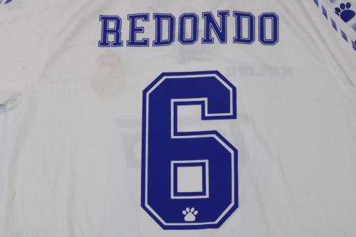 with Front Lettering+LFP Patch Retro Jersey 1996-1997 Real Madrid BEDONDO 6 Home White Soccer Jersey Vintage Football Shirt