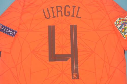 with Patch Fans Version 2020 Netherlands UIRGIL 4 Home Orange Soccer Jersey Vintage Holland Football Shirt