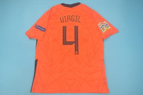 with Patch Fans Version 2020 Netherlands UIRGIL 4 Home Orange Soccer Jersey Vintage Holland Football Shirt