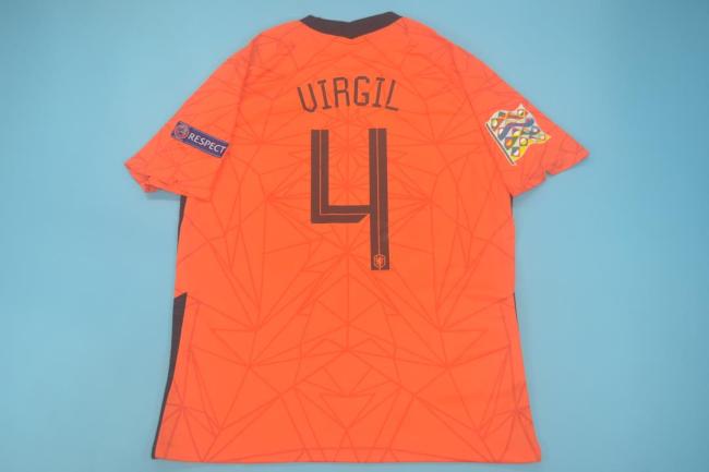 with Patch Fans Version 2020 Netherlands UIRGIL 4 Home Orange Soccer Jersey Vintage Holland Football Shirt