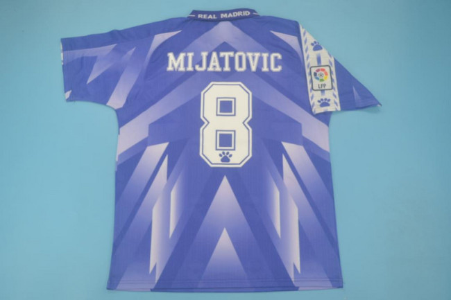 with LFP Patch Retro Jersey 1996-1997 Real Madrid MIJATOVIC 8 Away Purple Soccer Jersey Vintage Football Shirt