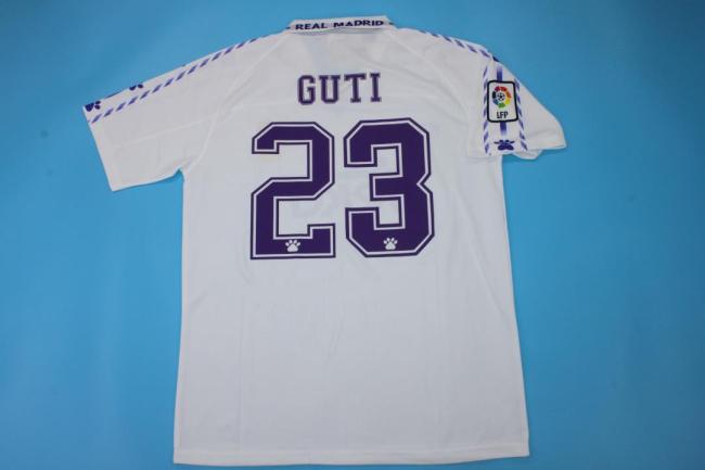 with LFP Patch Retro Jersey 1996-1997 Real Madrid GUTI 23 Home White Soccer Jersey Vintage Football Shirt