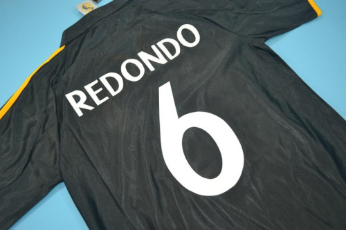 with UCL Patch Retro Jersey 1999-2000 Real Madrid REDONDO 6 Away Black Soccer Jersey Vintage Football Shirt