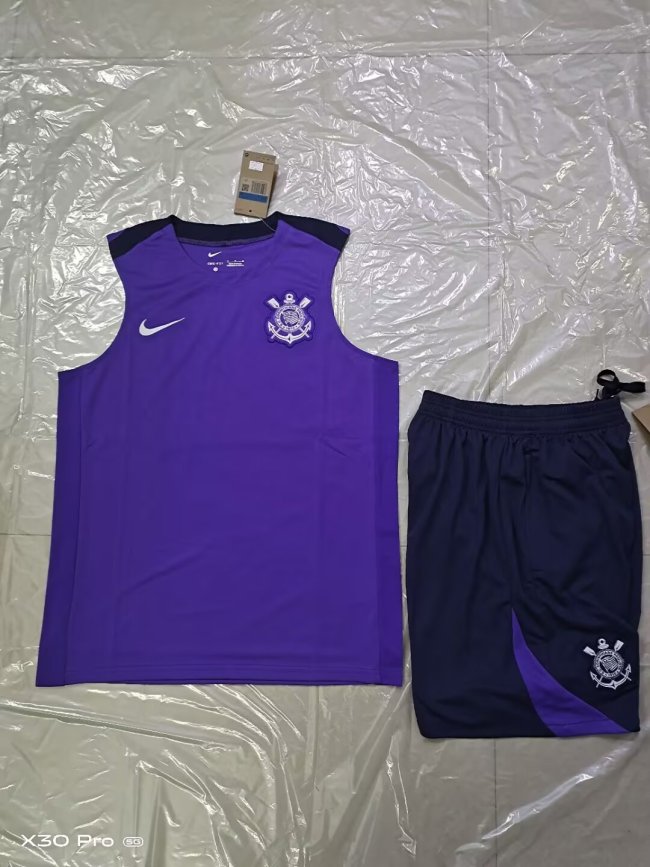Adult Uniform 2025-2026 Corinthians Purple Soccer Training Vest and Shorts Football Set