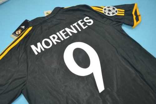 with UCL Patch Retro Jersey 1999-2000 Real Madrid MORIENTES 9 Away Black Soccer Jersey Vintage Football Shirt
