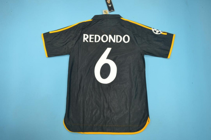 with UCL Patch Retro Jersey 1999-2000 Real Madrid REDONDO 6 Away Black Soccer Jersey Vintage Football Shirt