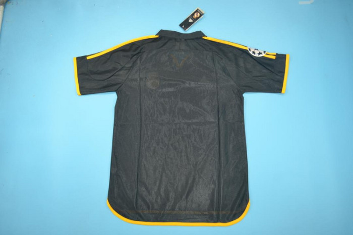 with UCL Patch Retro Jersey 1999-2000 Real Madrid Away Black Soccer Jersey Vintage Football Shirt