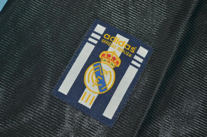 with UCL Patch Retro Jersey 1999-2000 Real Madrid Away Black Soccer Jersey Vintage Football Shirt