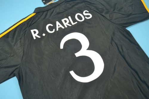 with UCL Patch Retro Jersey 1999-2000 Real Madrid R. Carlos 3 Away Black Soccer Jersey